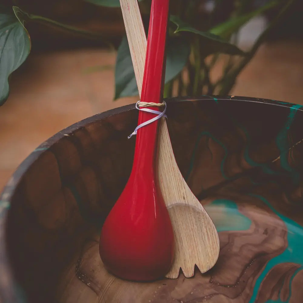 Bamboo Salad Tongs - Red - Living