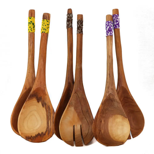 Brown Beaded Rosewood Salad Tongs - Brown - Living