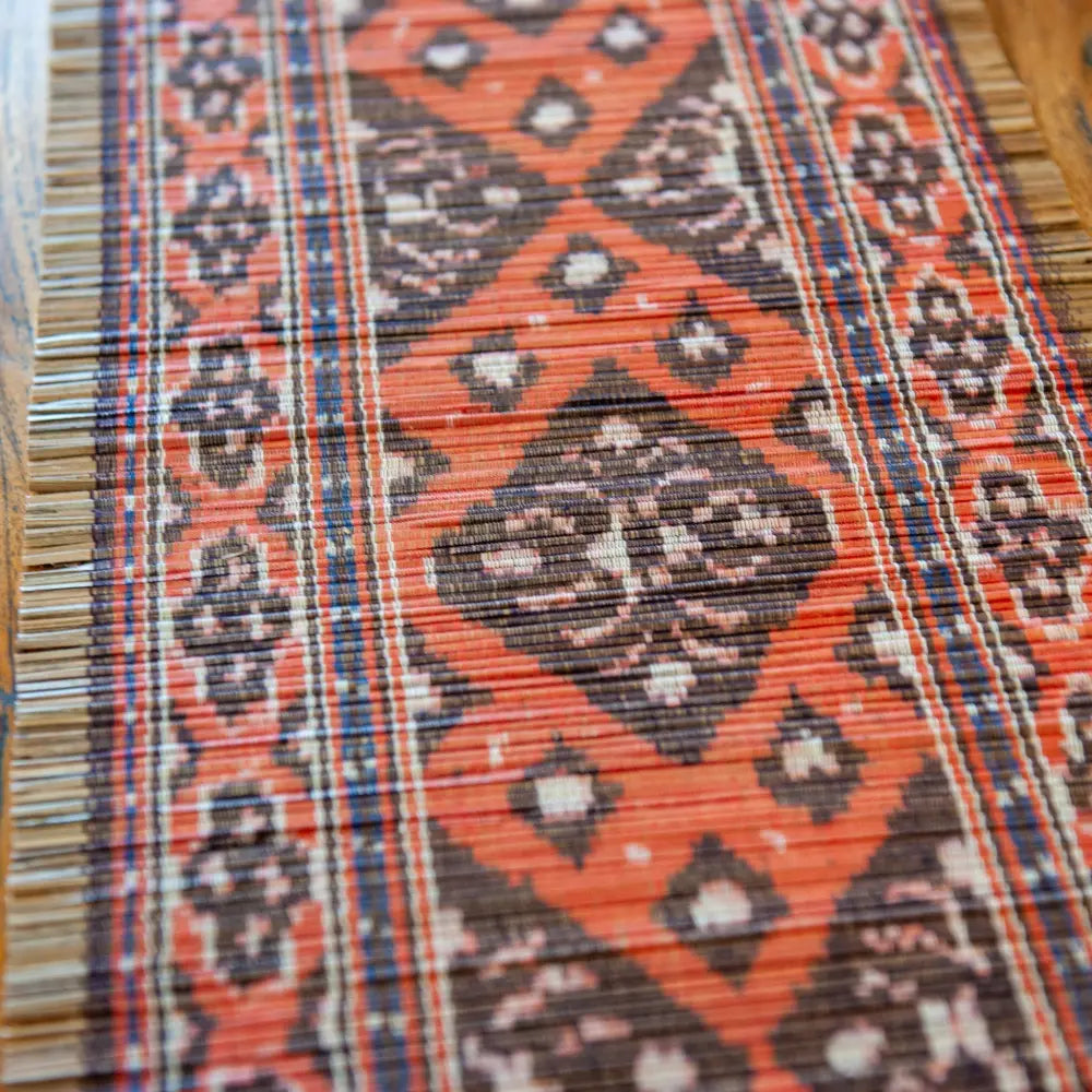 Ikat Weave on Bamboo Table Runner - Red - Living