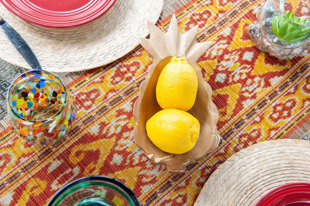 Ikat Weave on Bamboo Table Runner - Red - Living