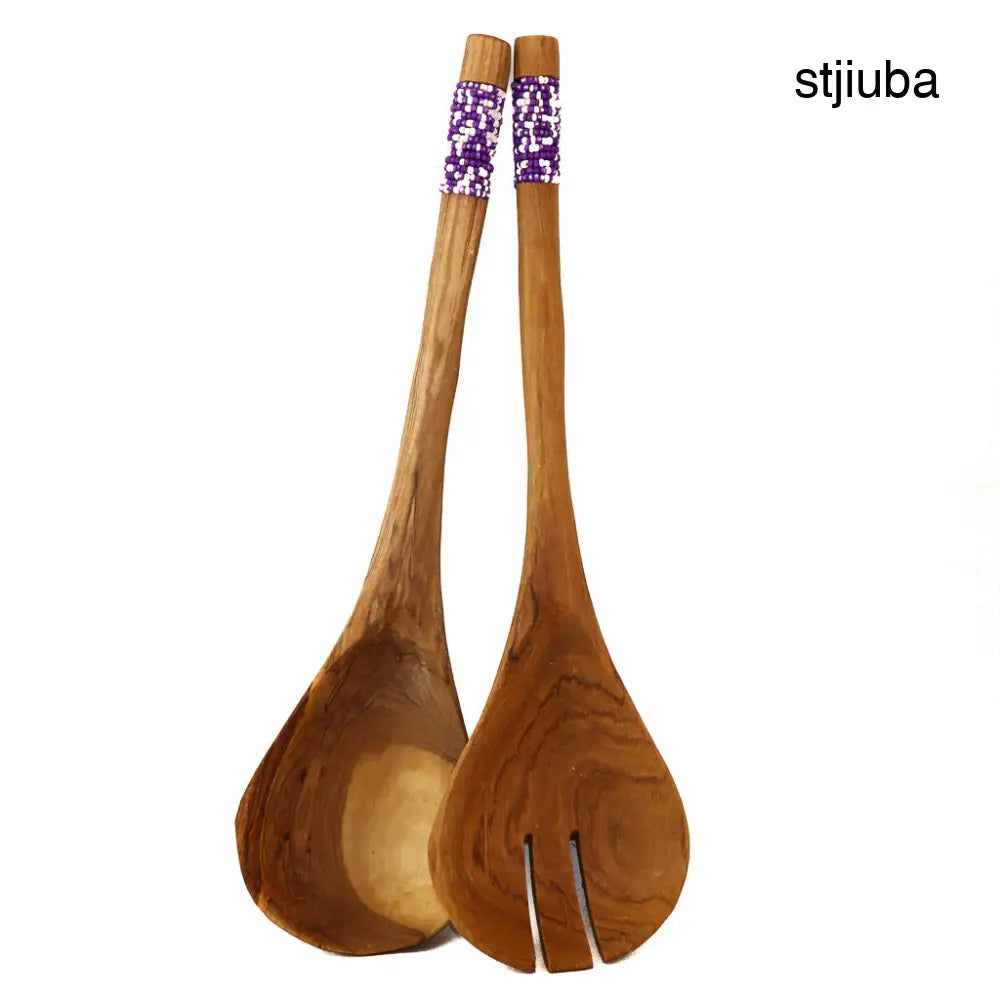 Purple Beaded Rosewood Salad Tongs - Purple - Living