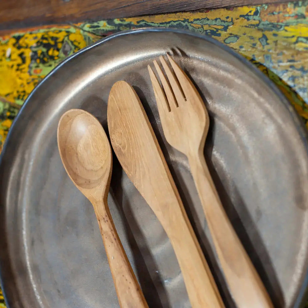 Teak Fork Knife and Spoon Set - Living