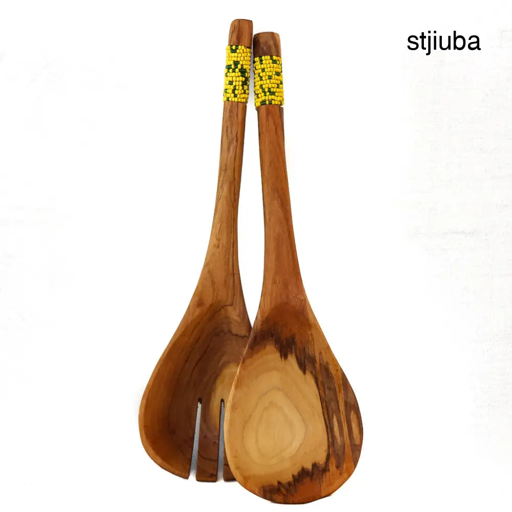 Yellow Beaded Rosewood Salad Tongs - Yellow - Living
